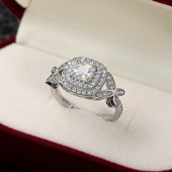 😍Beautiful Pure Princess Cut Square CZ Romantic Wedding Ring, K820 - Picture 4 of 5